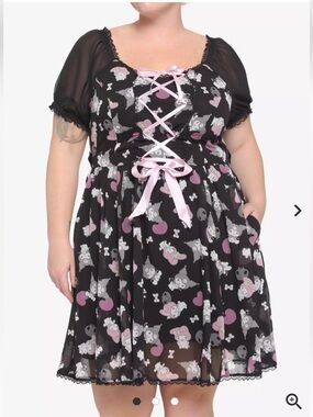 MY MELODY KUROMI LACE FRONT BODICE BLACK PINK HOT TOPIC DRESS GREAT COND XL